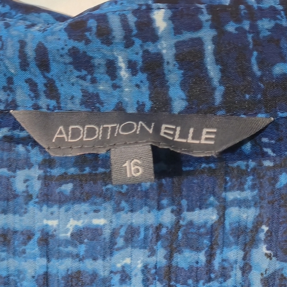 Addition Elle Sz 16 Abstract Button-Up Blouse Pleated Flared Sleeves Royal Blue - Picture 5 of 16